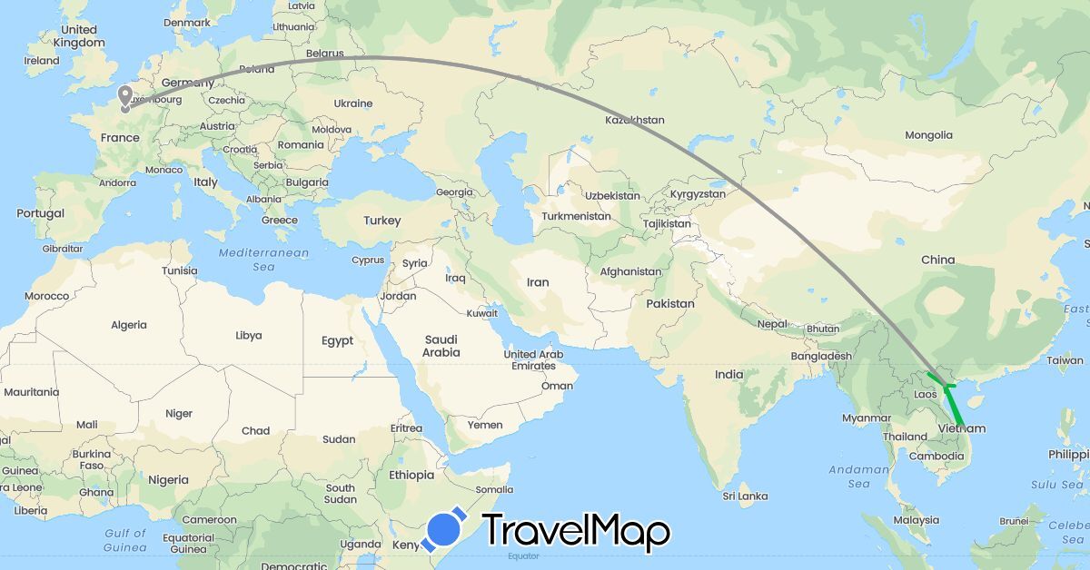 TravelMap itinerary: bus, plane in France, Vietnam (Asia, Europe)